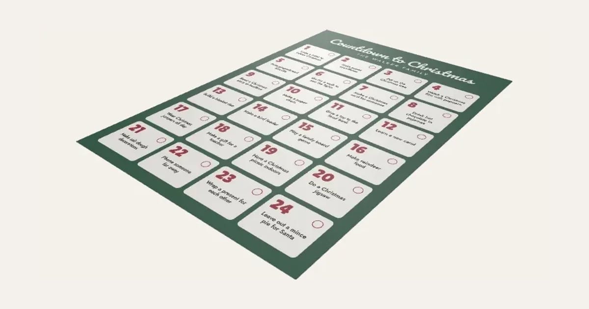 Advent Activity Calendar: a customisable printable, shown at its starting settings