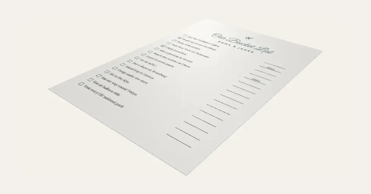 Bucket List Print: a customisable printable, shown at its starting settings