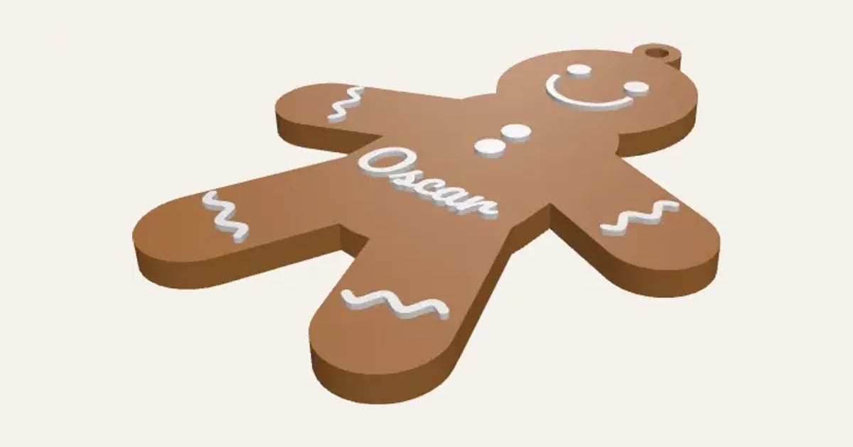 Gingerbread Man Ornament: a customisable 3D print, shown at its starting settings