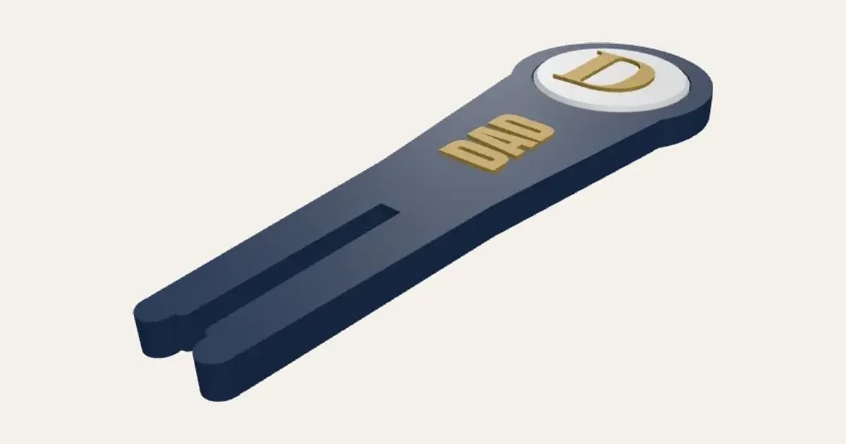 Golf Divot Tool and Ball Marker: a customisable 3D print, shown at its starting settings