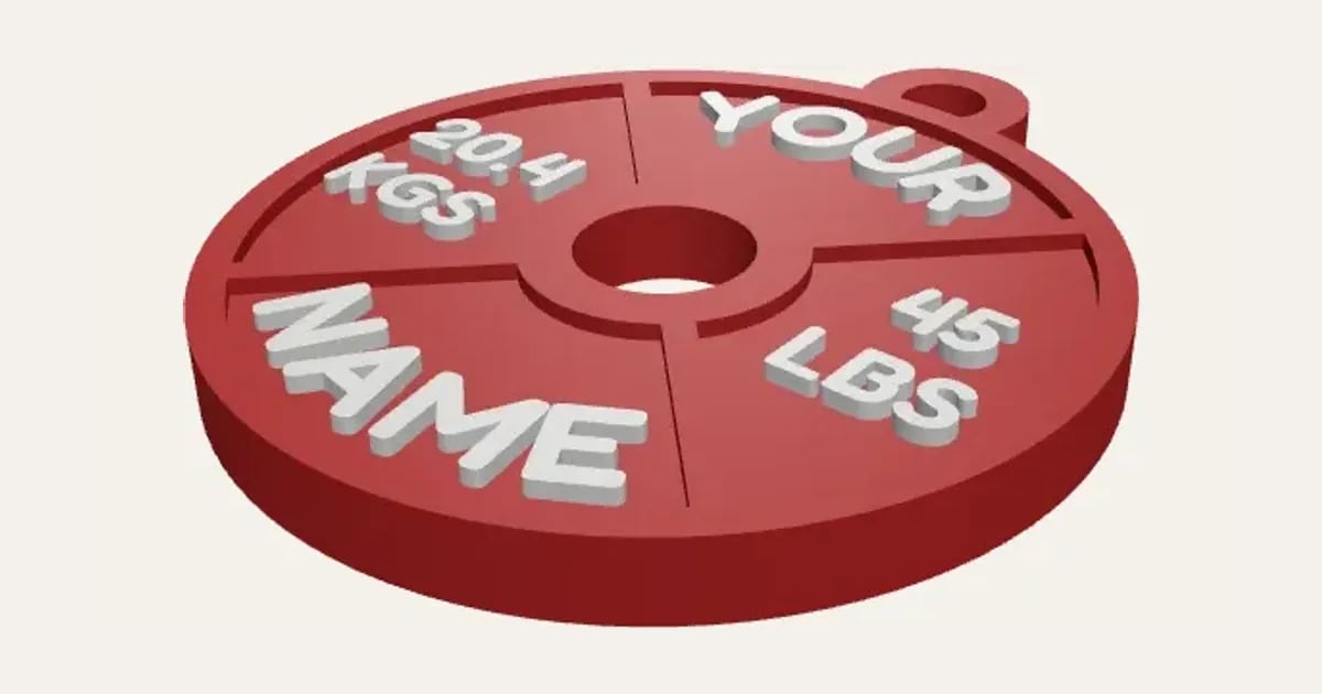 Gym Weight Plate Keyring: a customisable 3D print, shown at its starting settings
