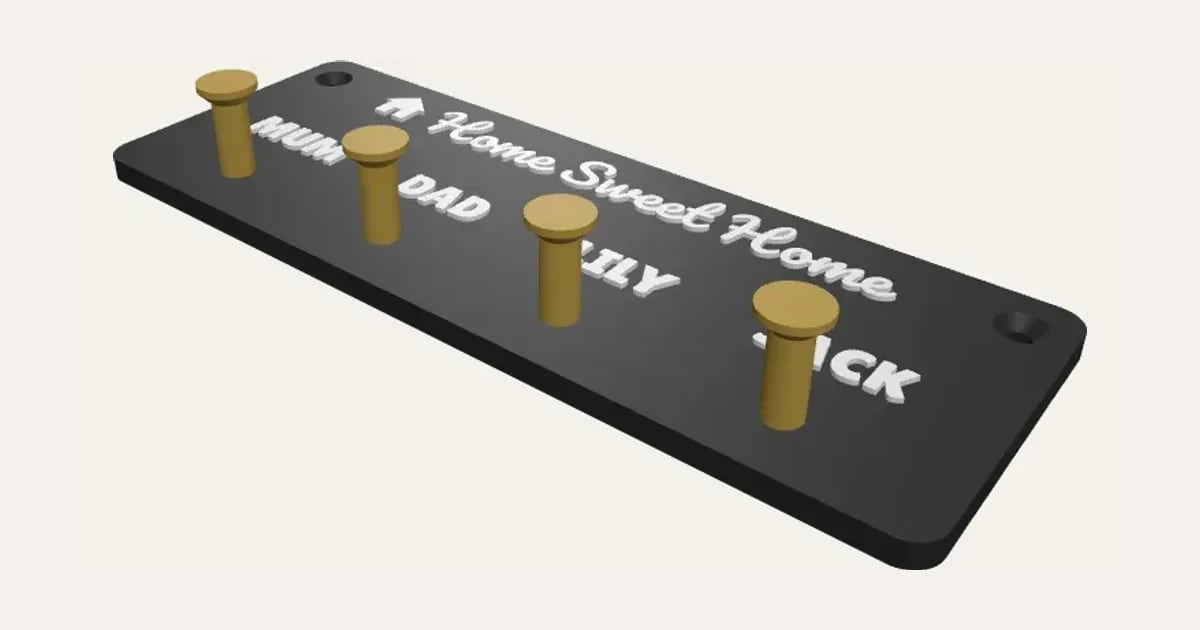 Family Key Rack: a customisable 3D print, shown at its starting settings