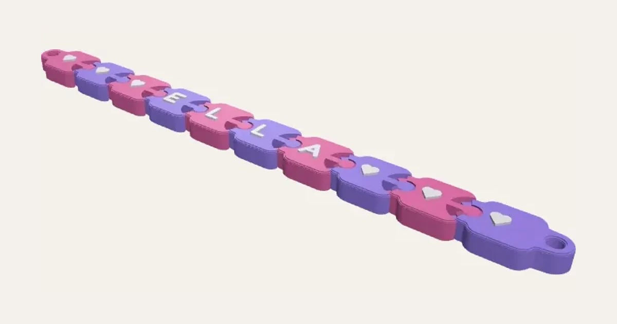 Name Bracelet: a customisable 3D print, shown at its starting settings