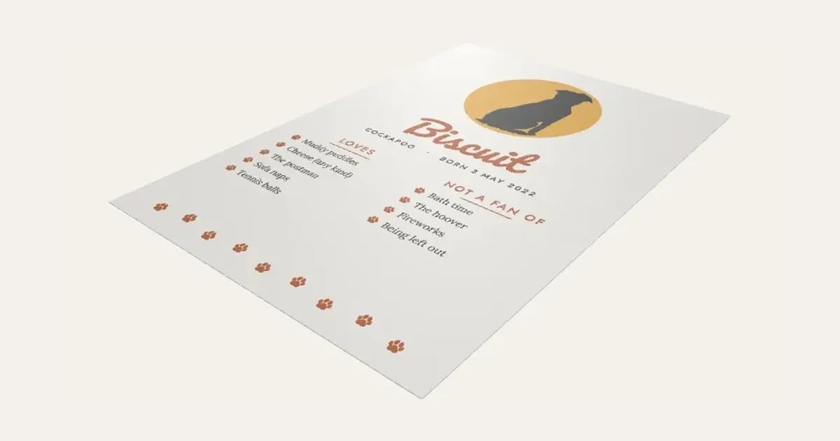 Pet Profile Print: a customisable printable, shown at its starting settings