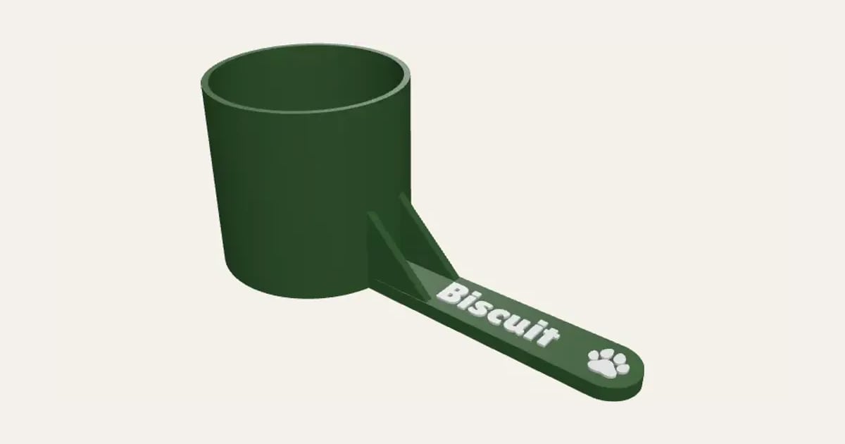 Pet Food Scoop: a customisable 3D print, shown at its starting settings