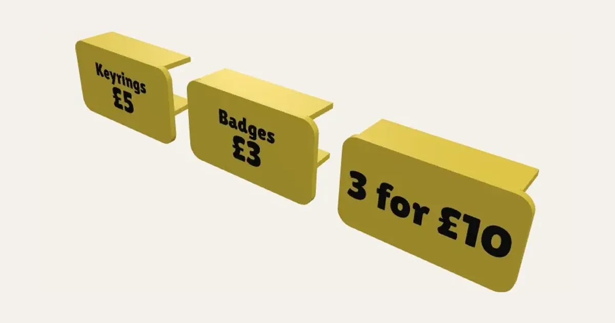 Price Tags: a customisable 3D print, shown at its starting settings