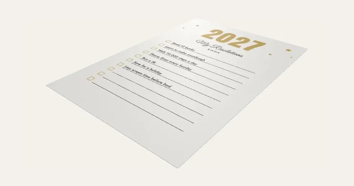 New Year's Resolutions Print: a customisable printable, shown at its starting settings