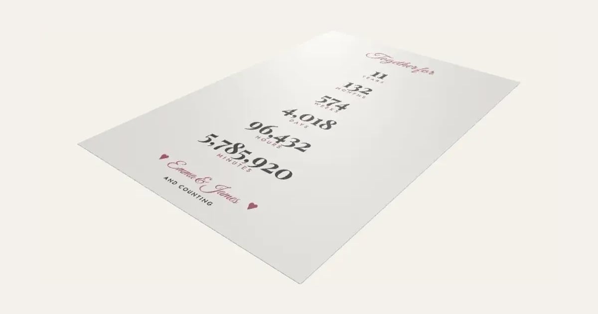 Years Together Print: a customisable printable, shown at its starting settings